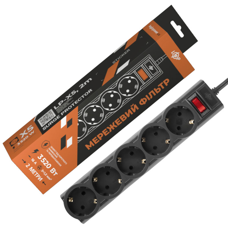 Мережевий фільтр PREMIUM LP-X5 2 м Black (3520Вт) Мережевий фільтр PREMIUM LP-X5 2 м Black (3520Вт)