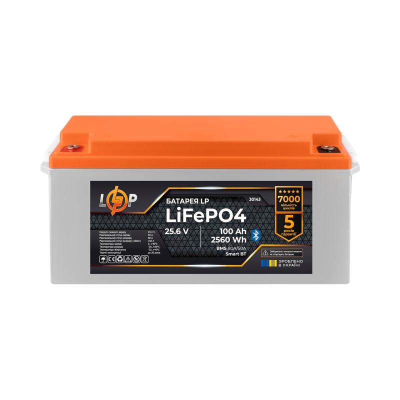 Акумулятор LP LiFePO4 25,6V - 100 Ah (2560Wh) (BMS 80А/50) пластик Smart BT