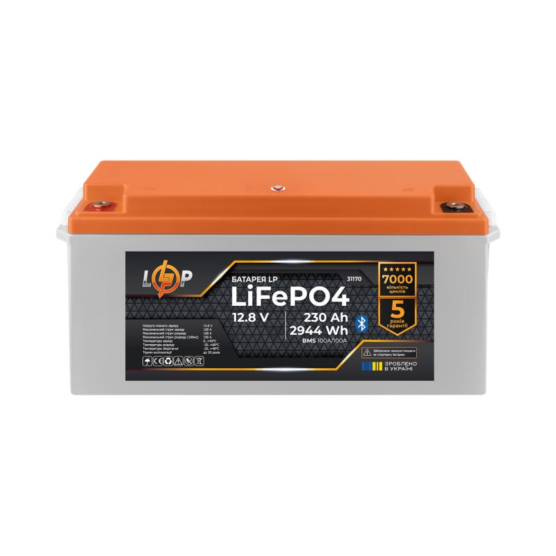 Акумулятор LP LiFePO4 12,8V - 230 Ah (2944Wh) (BMS 100A/100А) пластик Smart BT