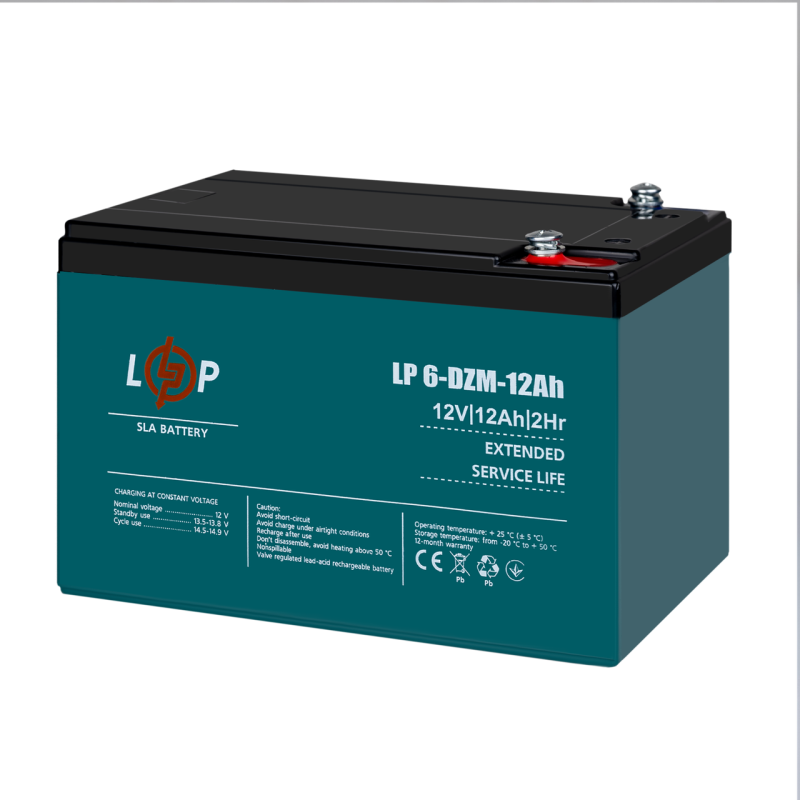 Тяговий свинцево-кислотний AGM акумулятор LP 6-DZM-12 Ah - под Болт М5