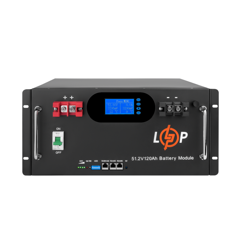 Акумулятор LP LiFePO4 51,2V - 120 Ah 6000Wh (Smart BMS 100A) с LCD RM AB RS485/CAN