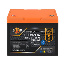 Акумулятор LP LiFePO4 25,6V - 50 Ah (1280Wh) (BMS 80A/50А) пластик Smart BT