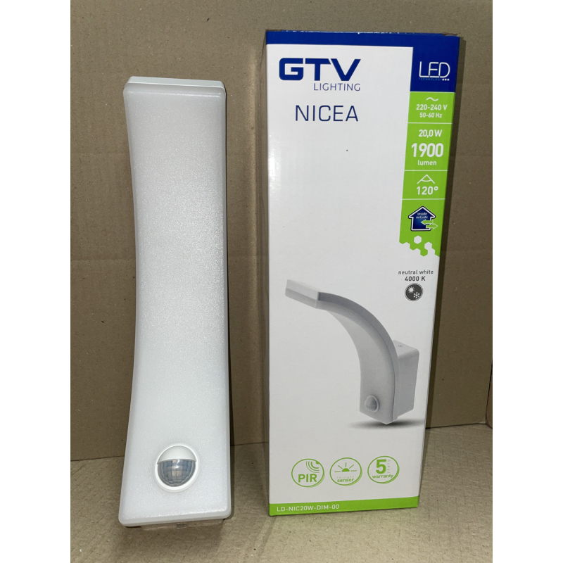 Світильник 20W GTV NICEA з датчиком руху, 4000K, IP65, DIM, білий