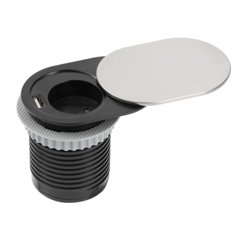 Подовжувач настільний GTV SLIDE 60мм, 1x гніздо schuko, 1xUSB 2,4A, срібний, кабель 1,9 м Подовжувач настільний GTV SLIDE 60мм, 1x гніздо schuko, 1xUSB 2,4A, срібний, кабель 1,9 м