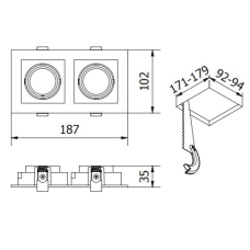 Світильник точковий GTV RUBIO, 187x102mm, IP20, квадратний, подвійний, чорний (пластик) (OP-RUBIOKW2-00)