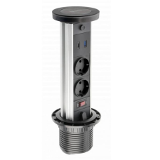 Подовжувач вбудований GTV CAMINO, індукційна зарядка, 2x роз. schuko, USB A+C 10W, 1,5 м, чорний