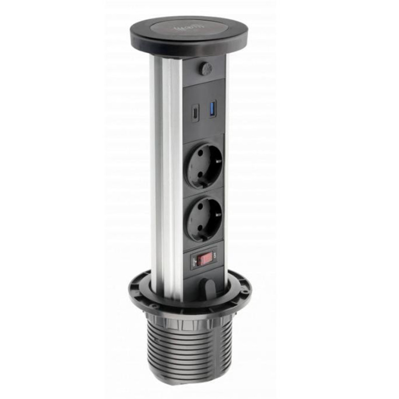 Подовжувач вбудований GTV CAMINO, індукційна зарядка, 2x роз. schuko, USB A+C 10W, 1,5 м, чорний Подовжувач вбудований GTV CAMINO, індукційна зарядка, 2x роз. schuko, USB A+C 10W, 1,5 м, чорний