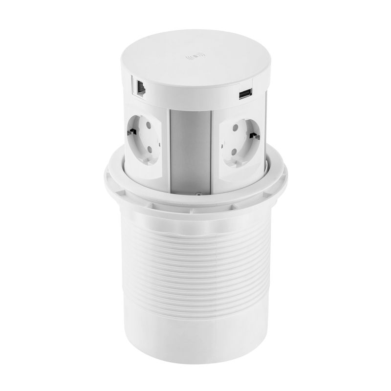 Подовжувач врізний GTV COMFORT PLUS індукційна зарядка, 4x роз. schuko, 2xUSB, 2xRJ45, 1,5м, білий