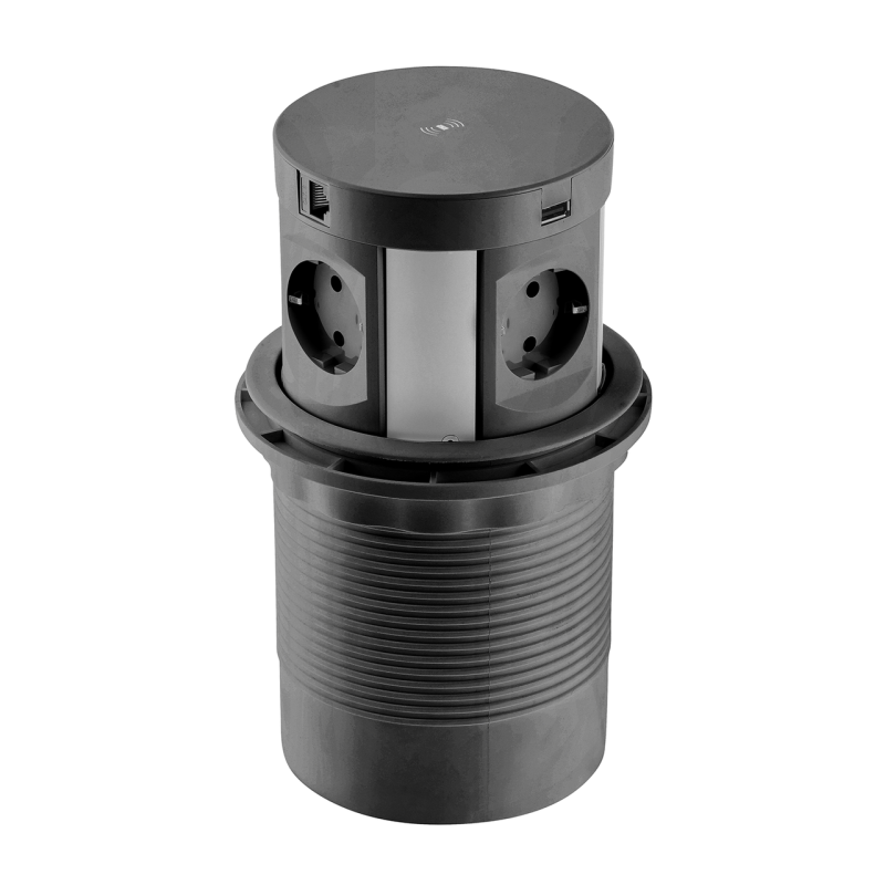 Подовжувач врізний GTV COMFORT PLUS індукційна зарядка, 4x роз. schuko, 2xUSB, 2xRJ45, 5W, 1,5м, чорний Подовжувач врізний GTV COMFORT PLUS індукційна зарядка, 4x роз. schuko, 2xUSB, 2xRJ45, 5W, 1,5м, чорний