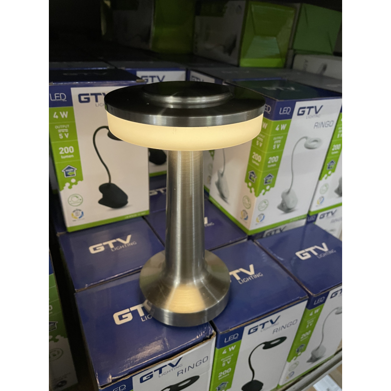 Настільна лампа акумуляторна GTV decor Monum, 3W, DC 5V, 1A, 3000K, 1800mAh, срібна