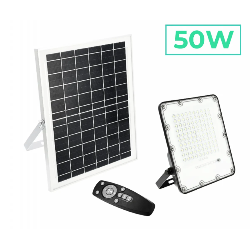 Прожектор GTV BRAVOS, сонячна панель, 50W, 6400K, IP65, 120°, на пульті (LD-BRAVOS50W-64)