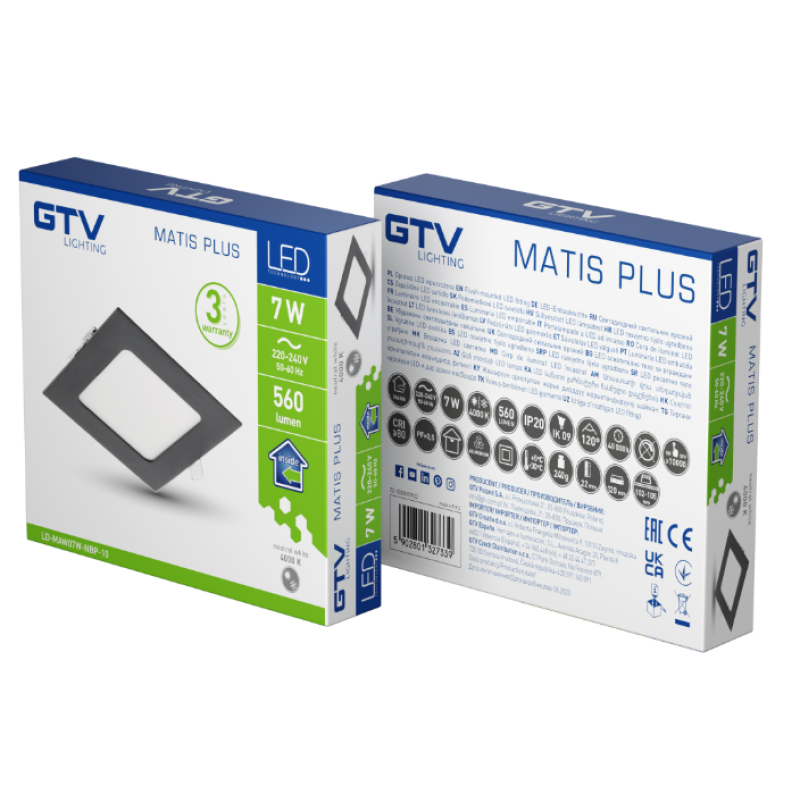 Світильник LED GTV MATIS PLUS, 7W, 120°, 4000K, IP20, врiзний, чорний (LD-MAW07W-NBP-10)