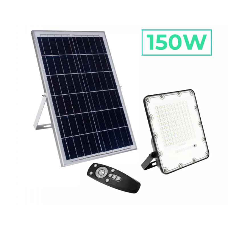 Прожектор GTV BRAVOS, сонячна панель, 150W, 6400K, IP65, 120°, на пульті (LD-BRAVOS150W-64)