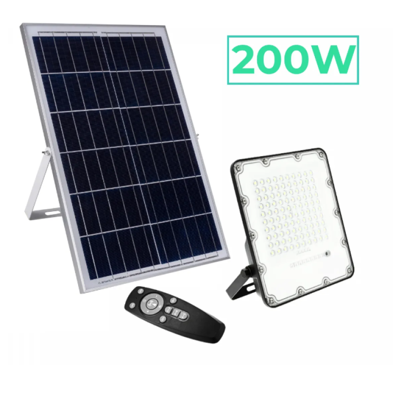 Прожектор GTV BRAVOS, сонячна панель, 200W, 6400K, IP65, 120°, на пульті (LD-BRAVOS200W-64)