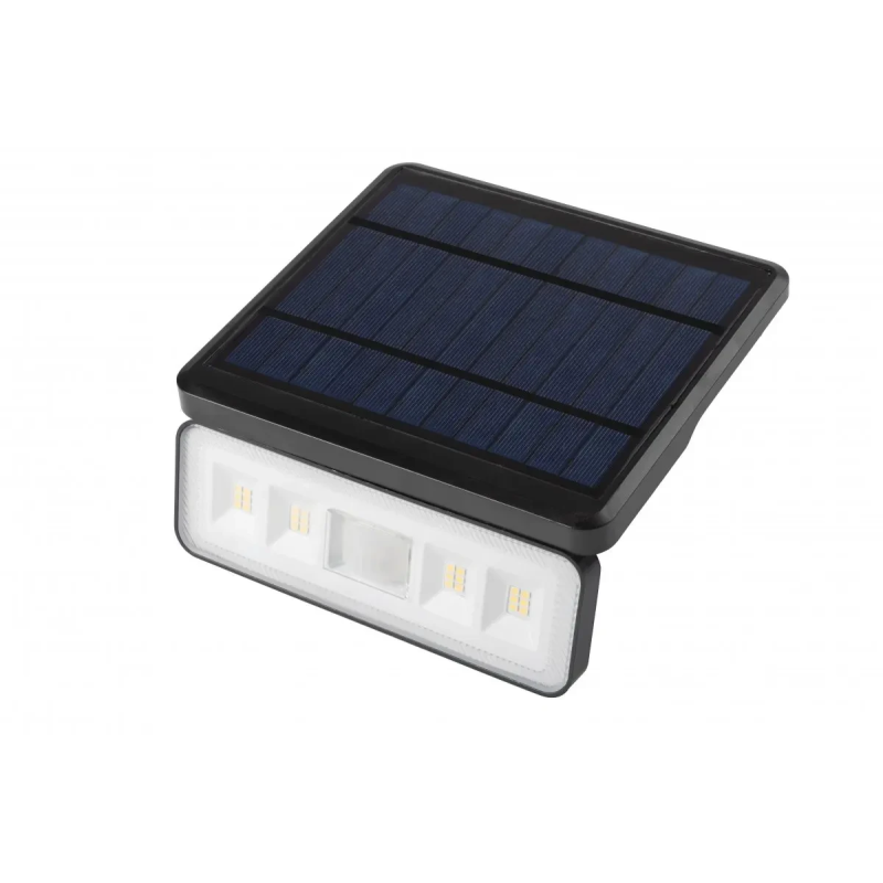 Прожектор на сонячній батареї з датчиком руху та сутінок GTV DAVOS, LED, 4000K, IP54, чорний