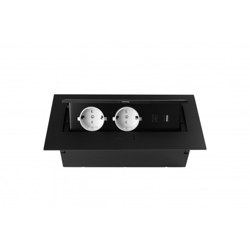 Подовжувач GTV для офісу врізний в стіл 2xрозетка Schucko, 2xUSB A+C, без кабелю, чорний (AE-PBU02GS-20N) Подовжувач GTV для офісу врізний в стіл 2xрозетка Schucko, 2xUSB A+C, без кабелю, чорний (AE-PBU02GS-20N)