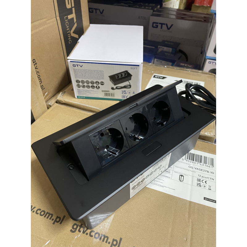 Розетка меблева GTV SOFT 3xSchuko, кабель живлення з вилкою, чорна, НОВА ПАНЕЛЬ (AE-PBSC3GS-20NN) Розетка меблева GTV SOFT 3xSchuko, кабель живлення з вилкою, чорна, НОВА ПАНЕЛЬ (AE-PBSC3GS-20NN)