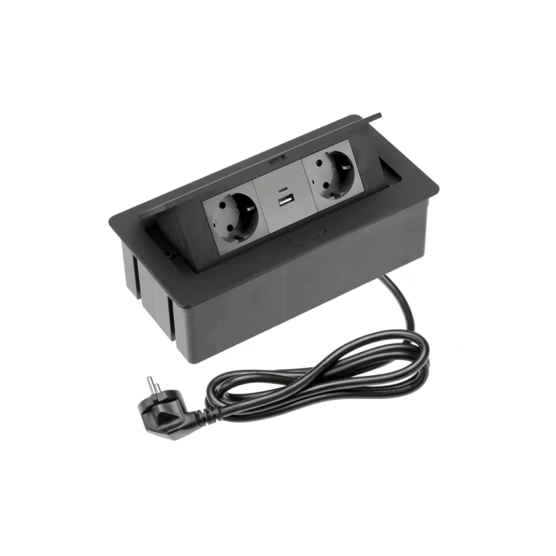 Розетка меблева GTV SOFT 2xSchuko, USB A+C, кабель живлення з вилкою, чорний (AE-PBSUC2GS-20NN) Розетка меблева GTV SOFT 2xSchuko, USB A+C, кабель живлення з вилкою, чорний (AE-PBSUC2GS-20NN)