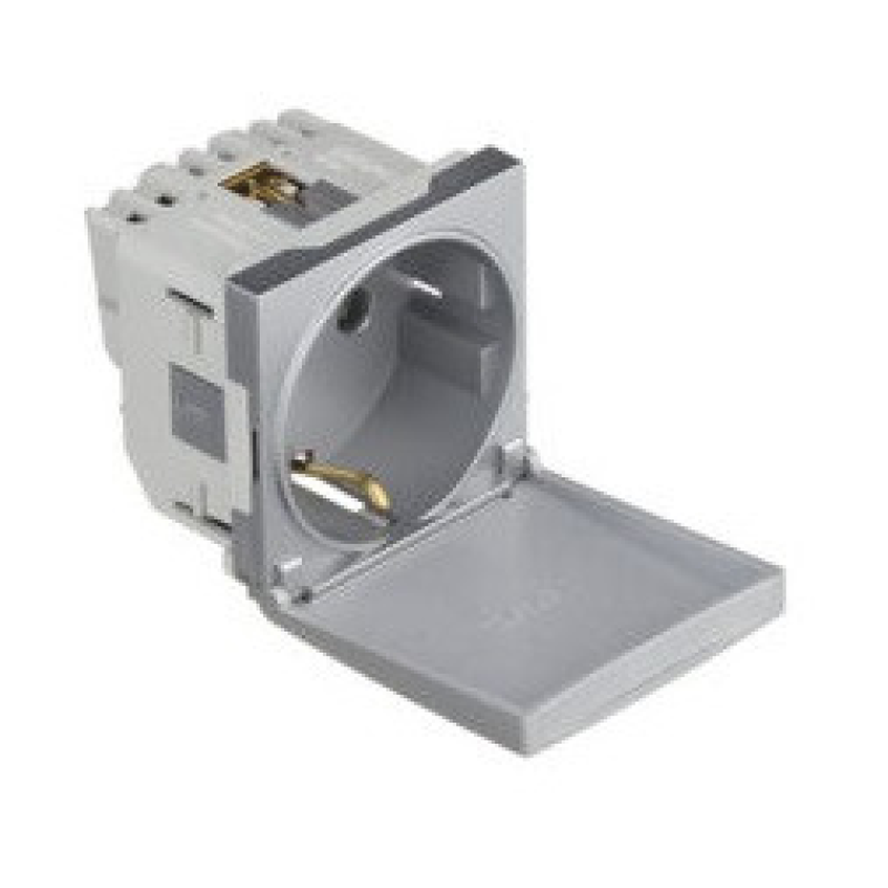 Механізм розетки з кришкою 2P+Z ШУКО 16 А 250 V 2-мод. Алюміній 45128 SAL Efapel Quadro 45