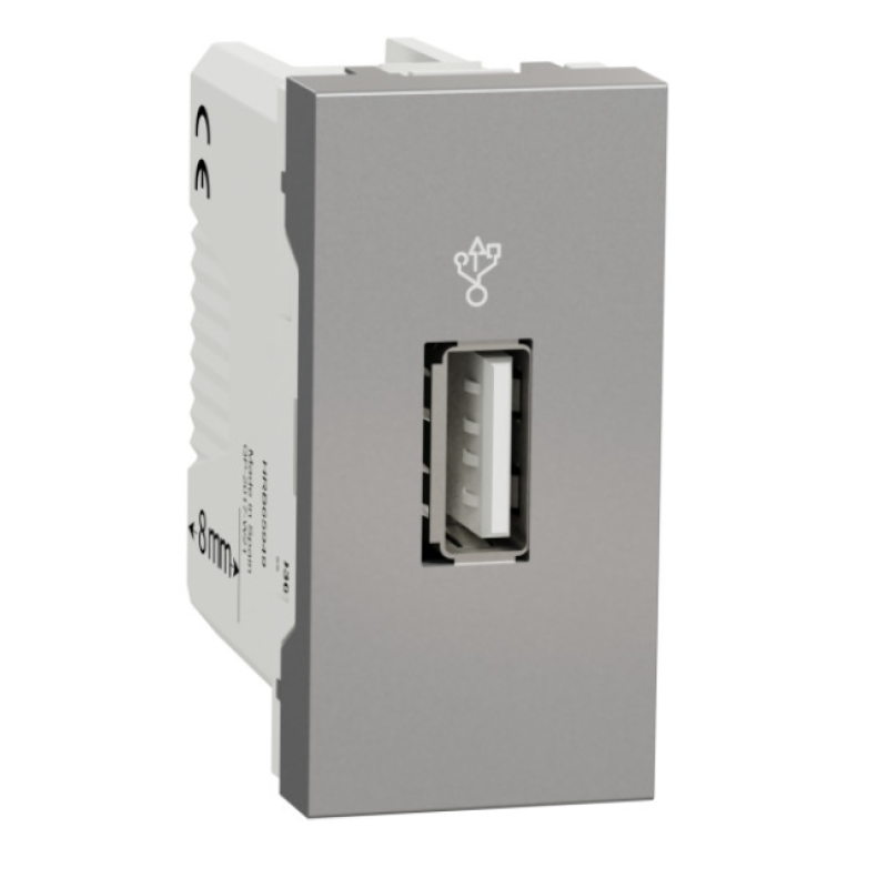 Одинарний зарядний пристрій USB типу A 1-мод. Алюміній 45383 SAL Quadro 45 Efapel Одинарний зарядний пристрій USB типу A 1-мод. Алюміній 45383 SAL Quadro 45 Efapel