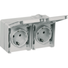 Розетка подвійна горизонтальна з з/к. Schuko тип (степінь захисту IP65) Біла 48862 CBR, WATERPROOF 48 Efapel