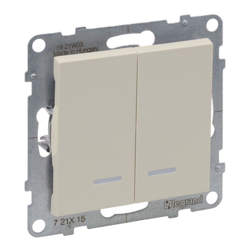 SUNO Вимикач двоклавішний з підсвіткою 10А авт. клеми, колір Слонова кістка