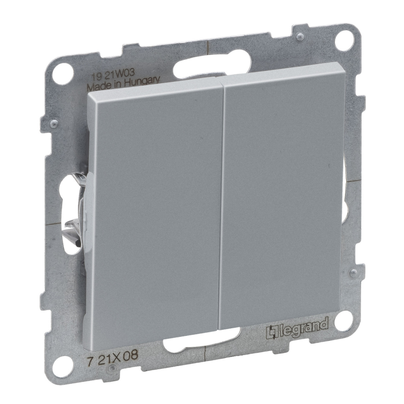 SUNO Перемикач двоклавішний 10А автоматичні клеми, колір Алюміній SUNO Перемикач двоклавішний 10А автоматичні клеми, колір Алюміній