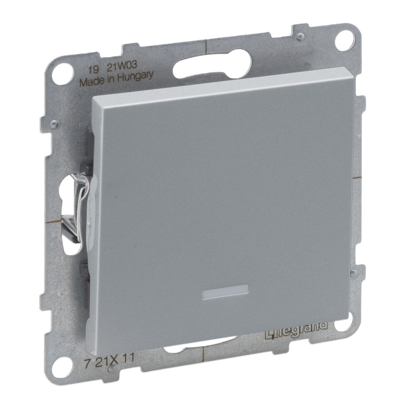 SUNO Вимикач одноклавішний з підсвіткою 10А автоматичні клеми, колір Алюміній SUNO Вимикач одноклавішний з підсвіткою 10А автоматичні клеми, колір Алюміній