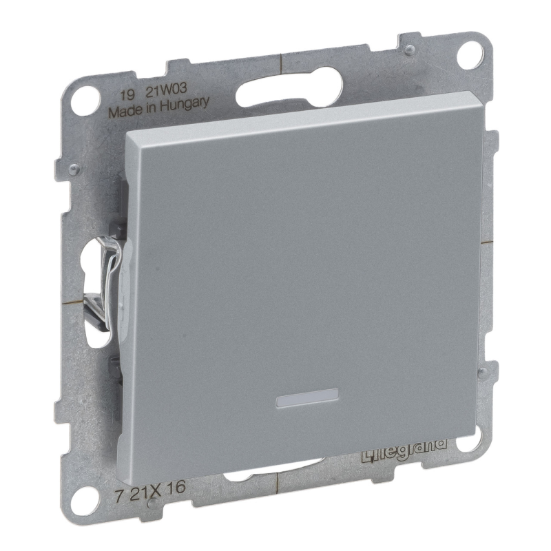 SUNO Перемикач одноклавішний з підсвіткою 10А автоматичні клеми, колір Алюміній SUNO Перемикач одноклавішний з підсвіткою 10А автоматичні клеми, колір Алюміній