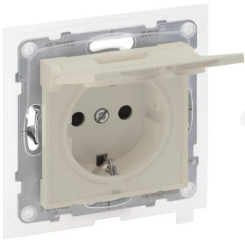 SUNO Розетка силова 2К+З з кришкою 16А, 250 В авт. клеми , колір Слонова кістка SUNO Розетка силова 2К+З з кришкою 16А, 250 В авт. клеми , колір Слонова кістка