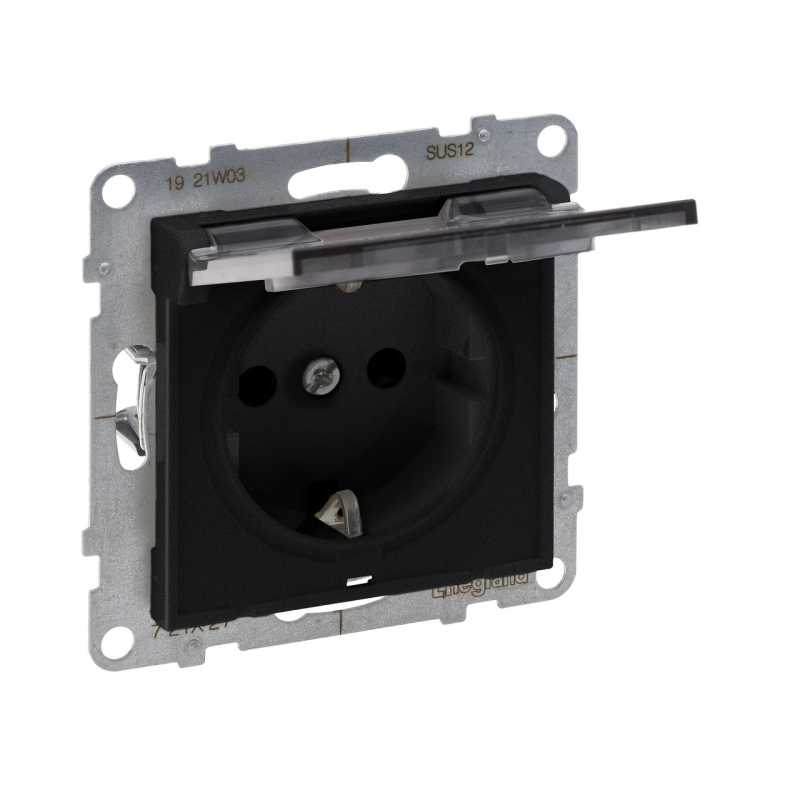 SUNO Розетка силова 2К+З з кришкою 16А, 250 В автоматичні клеми , колір Чорний SUNO Розетка силова 2К+З з кришкою 16А, 250 В автоматичні клеми , колір Чорний