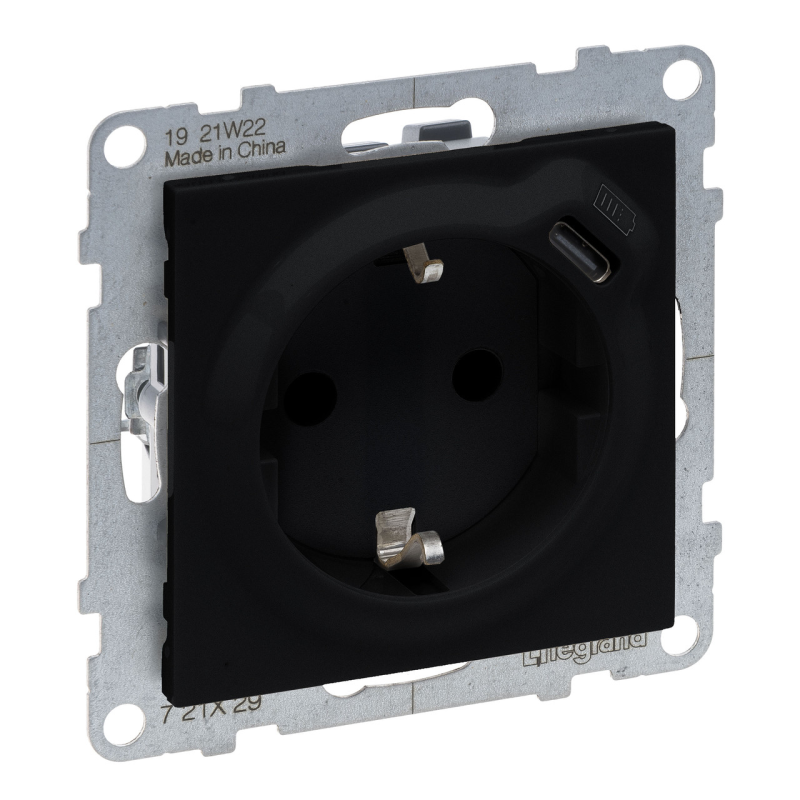 SUNO Розетка комбін. 2К+З зі шторк. 16 A + USB Тип C 1,5 A 250 В, колір Чорний SUNO Розетка комбін. 2К+З зі шторк. 16 A + USB Тип C 1,5 A 250 В, колір Чорний