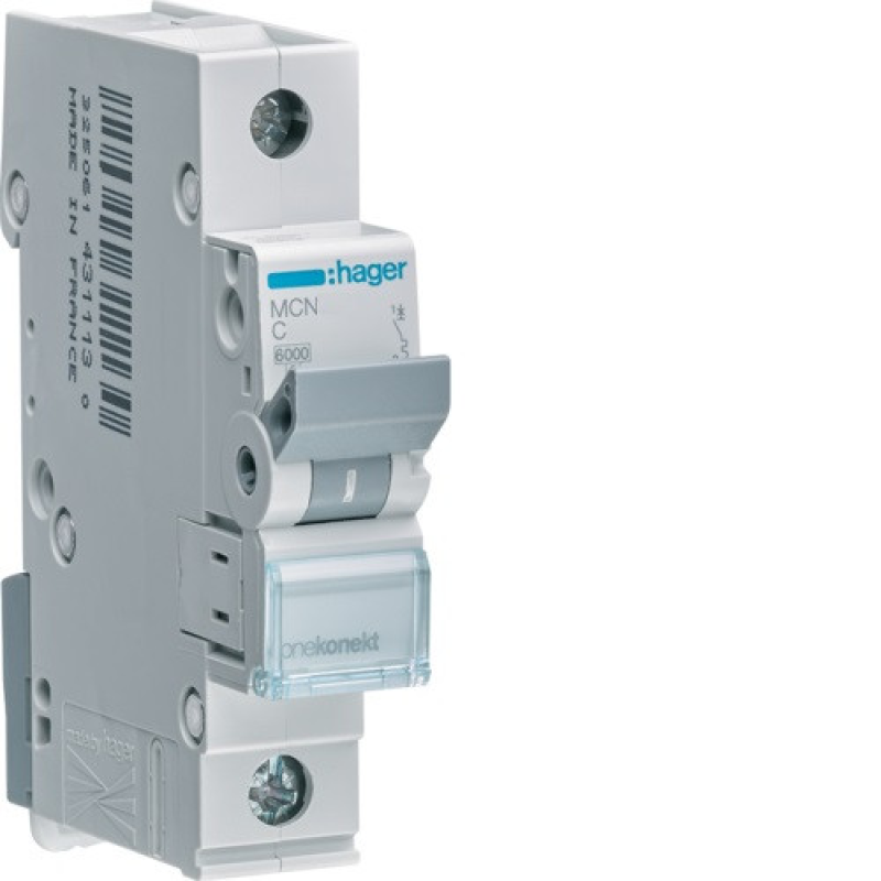 Автоматичний вимикач однополюсний 1P 20A, 6kA, C Hager  MCN120