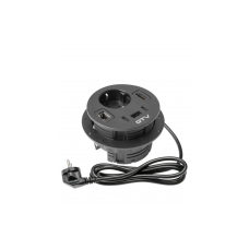 Меблева розетка GTV RONDO, 1xSHUKO, 1xUSB-A, 2xUSB-C, HDMI, RJ45 кабель 1.5 м, чорна