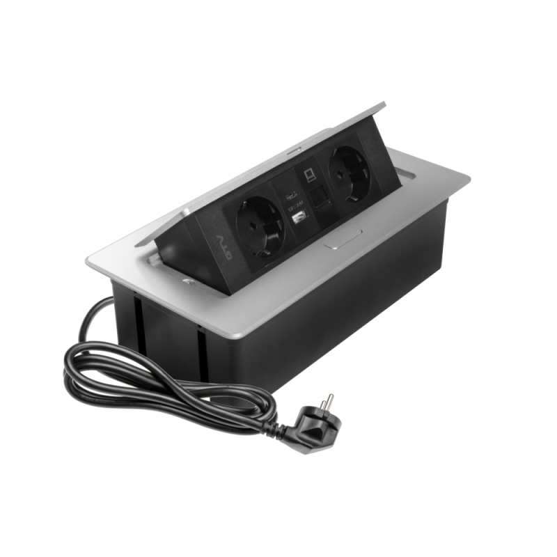 Меблева розетка GTV MULTISOFT, 2хSHUKO, USB A+C, RJ45, кабель 1.5 м, алюміній