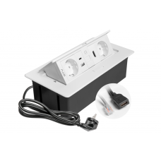 Меблева розетка MULTISOFT, 2хSHUKO, USB A+C, RJ45, HDMI, кабель 1.5 м, білий