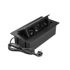 Меблева розетка MULTISOFT, 2хSHUKO, USB A+C, RJ45, HDMI, кабель 1.5 м, чорна