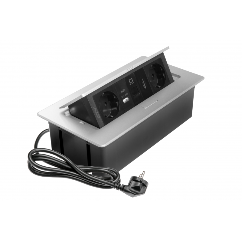 Меблева розетка MULTISOFT, 2хSHUKO, USB A+C, RJ45, HDMI, кабель 1.5 м, алюміній Меблева розетка MULTISOFT, 2хSHUKO, USB A+C, RJ45, HDMI, кабель 1.5 м, алюміній