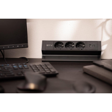 Меблева розетка GTV BASCO, 3хSHUKO, USB A+C, кабель 1.5 м, чорна