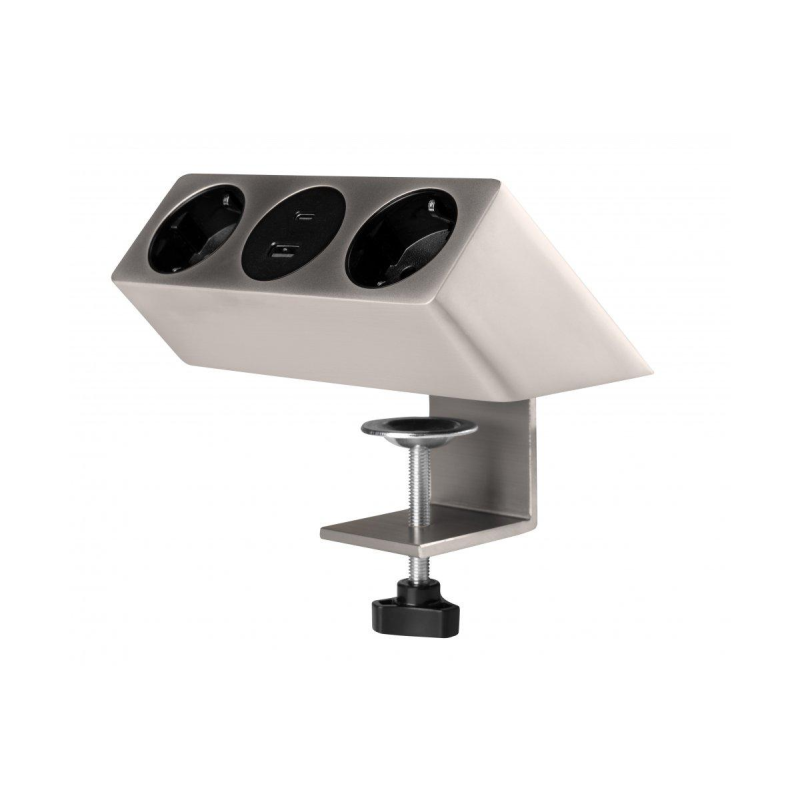 Меблева розетка SOFITO, 2хSHUKO, USB A+C, кабель 1.5 м, неіржавка сталь