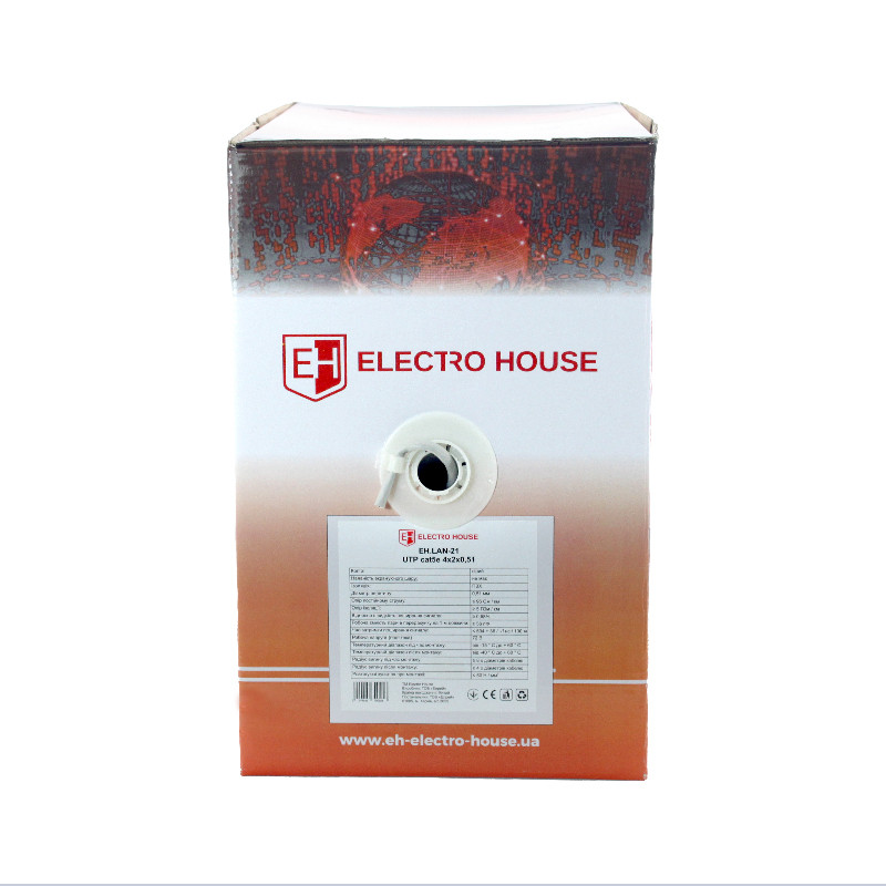 Мережевий кабель UTP cat5e 4х2х0,51 мм2 CCA ПВХ сірий, внутрішній монтаж