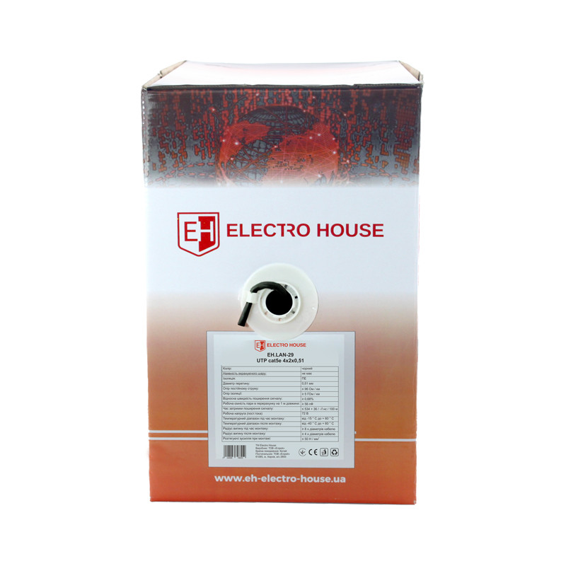 Мережевий кабель UTP cat5e 4х2х0,51 мм2 Cu PE чорний, зовнішній монтаж