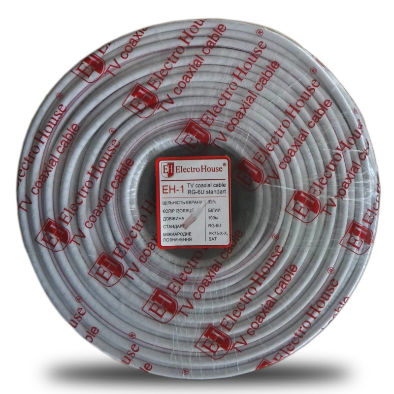 Кабель коаксіальний RG-6U 32% обміднена сталь 1.02 ПВХ, білий
