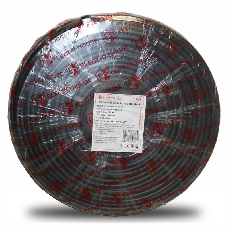 Кабель коаксіальний RG-6U 64% оміднена сталь 1.02 ПВХ, чорний, 100 м