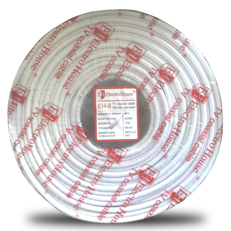Кабель коаксіальний RG-6U 48% мідь 1.02 ПВХ, білий, 100 м