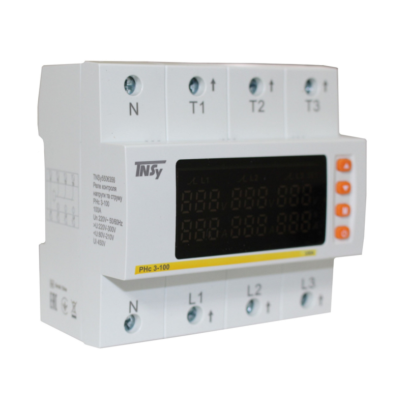 Реле контроль напруги та струму 3ф 100А  РНс3-100 5мод. 3×230/400В TNSy